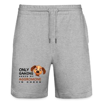 Lustig, Zocken hält Aggromone in Schach, Englisch - Stanley/Stella Unisex Bio Joggingshorts Trainer  - Grau meliert - Vorne - Nik (191cm) & Marisol (170cm)