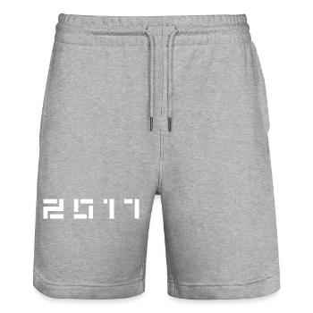 Geburtsjahr Geburtstag Born In - Made in 2017 - Stanley/Stella Unisex Bio Joggingshorts Trainer  - Grau meliert - Vorne - Nik (191cm) & Marisol (170cm)
