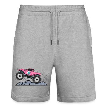 Monstertruck Geburtstag 15 Pink - Stanley/Stella Unisex Bio Joggingshorts Trainer  - Grau meliert - Vorne - Nik (191cm) & Marisol (170cm)