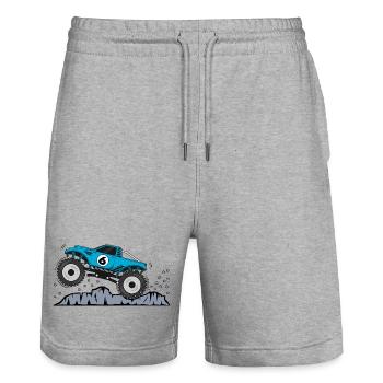 Monster Truck Birthday 6 Turquoise - Stanley/Stella Trainer Unisex Organic Jogging Shorts - heather grey - Front - Nik (191cm) & Marisol (170cm)