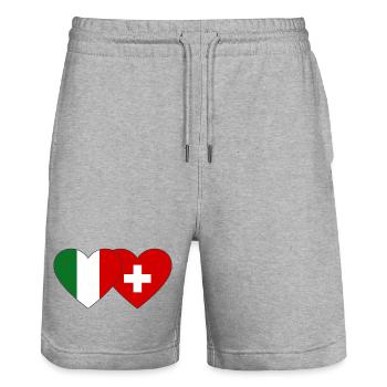 Italie Suisse Drapeau Coeur - Short de jogging bio TRAINER Stanley/Stella unisexe - gris chiné - Devant - Nik (191cm) & Marisol (170cm)