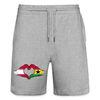 Austria Ghana flag hands heart shape used - Stanley/Stella Trainer Unisex Organic Jogging Shorts - heather grey - Front - Nik (191cm) & Marisol (170cm)