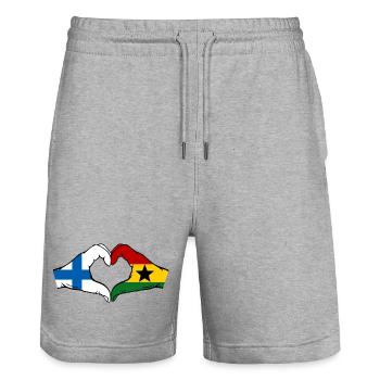 Finnland Ghana Flagge Hände Herzform - Stanley/Stella Unisex Bio Joggingshorts Trainer  - Grau meliert - Vorne - Nik (191cm) & Marisol (170cm)