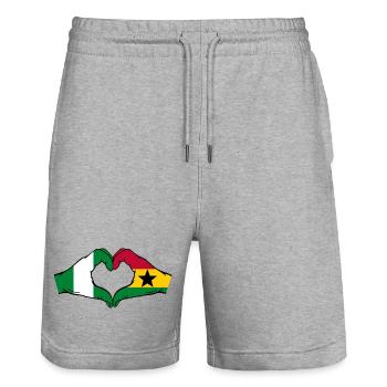 Nigeria Ghana Flag Hands Heart Shape - Stanley/Stella Trainer Unisex Organic Jogging Shorts - heather grey - Front - Nik (191cm) & Marisol (170cm)