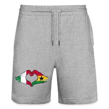 Italie Ghana drapeau mains forme de coeur utilisé - Short de jogging bio TRAINER Stanley/Stella unisexe - gris chiné - Devant - Nik (191cm) & Marisol (170cm)