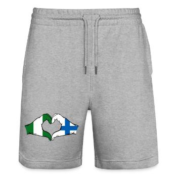 Nigeria Finlande Drapeau Mains Coeur Forme - Short de jogging bio TRAINER Stanley/Stella unisexe - gris chiné - Devant - Nik (191cm) & Marisol (170cm)