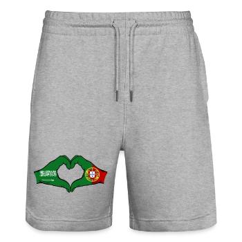 Saudi Arabien Portugal Flagge Hände Herzform - Stanley/Stella Unisex Bio Joggingshorts Trainer  - Grau meliert - Vorne - Nik (191cm) & Marisol (170cm)