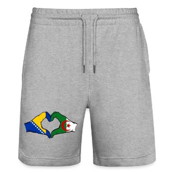 Bosnie Algérie Drapeau Mains Coeur Forme - Short de jogging bio TRAINER Stanley/Stella unisexe - gris chiné - Devant - Nik (191cm) & Marisol (170cm)