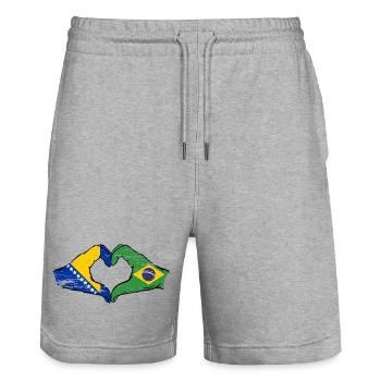 Bosnia Brazil Flag Hands Heart Shape Used - Stanley/Stella Trainer Unisex Organic Jogging Shorts - heather grey - Front - Nik (191cm) & Marisol (170cm)