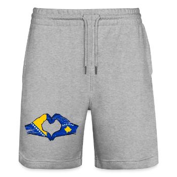 Bosnien Kosovo Flagge Hände Herzform used - Stanley/Stella Unisex Bio Joggingshorts Trainer  - Grau meliert - Vorne - Nik (191cm) & Marisol (170cm)