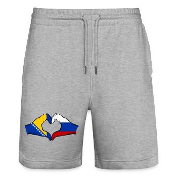 Bosnia Russia Flag Hands Heart Shape - Stanley/Stella Trainer Unisex Organic Jogging Shorts - heather grey - Front - Nik (191cm) & Marisol (170cm)
