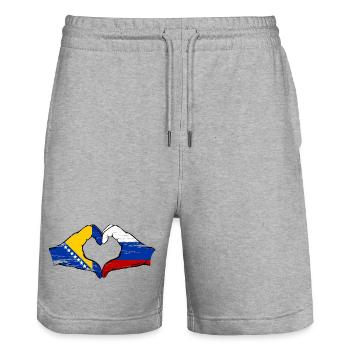 Bosnia Russia Flag Hands Heart Shape Used - Stanley/Stella Trainer Unisex Organic Jogging Shorts - heather grey - Front - Nik (191cm) & Marisol (170cm)