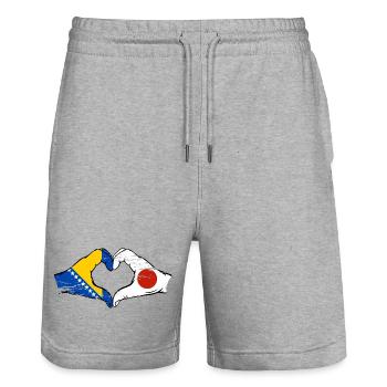 Bosnie Japon drapeau mains forme de coeur utilisé - Short de jogging bio TRAINER Stanley/Stella unisexe - gris chiné - Devant - Nik (191cm) & Marisol (170cm)