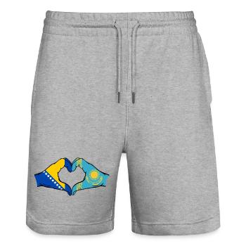 Bosnie Kazakhstan Drapeau Mains Coeur Forme - Short de jogging bio TRAINER Stanley/Stella unisexe - gris chiné - Devant - Nik (191cm) & Marisol (170cm)