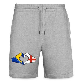 Bosnie Angleterre Drapeau Mains Coeur Forme - Short de jogging bio TRAINER Stanley/Stella unisexe - gris chiné - Devant - Nik (191cm) & Marisol (170cm)