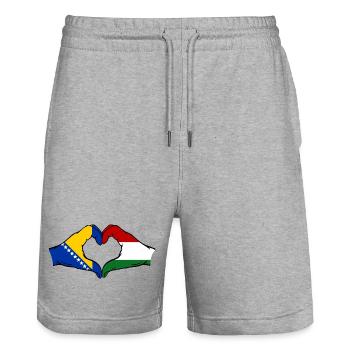 Bosnia Hungary Flag Hands Heart Shape - Stanley/Stella Trainer Unisex Organic Jogging Shorts - heather grey - Front - Nik (191cm) & Marisol (170cm)