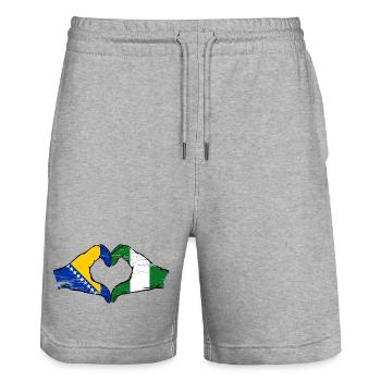 Bosnie Nigeria drapeau mains forme de coeur utilisé - Short de jogging bio TRAINER Stanley/Stella unisexe - gris chiné - Devant - Nik (191cm) & Marisol (170cm)