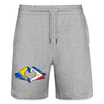 Bosnia Philippines flag hands heart shape used - Stanley/Stella Trainer Unisex Organic Jogging Shorts - heather grey - Front - Nik (191cm) & Marisol (170cm)