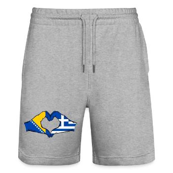 Bosnie Grèce Drapeau Mains Coeur Forme - Short de jogging bio TRAINER Stanley/Stella unisexe - gris chiné - Devant - Nik (191cm) & Marisol (170cm)