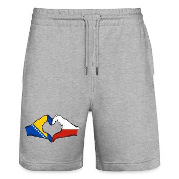 Bosnie Pologne Drapeau Mains Coeur Forme - Short de jogging bio TRAINER Stanley/Stella unisexe - gris chiné - Devant - Nik (191cm) & Marisol (170cm)
