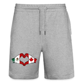 Mexiko Kanada Flagge Hände Herzform used - Stanley/Stella Unisex Bio Joggingshorts Trainer  - Grau meliert - Vorne - Nik (191cm) & Marisol (170cm)