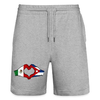 Mexico Cuba Flag Hands Heart Shape - Stanley/Stella Trainer Unisex Organic Jogging Shorts - heather grey - Front - Nik (191cm) & Marisol (170cm)