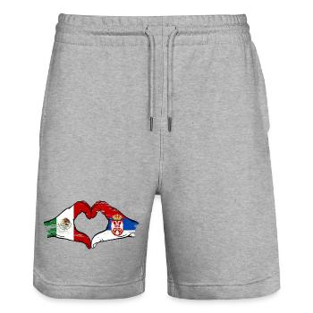 Mexique Serbie drapeau mains forme coeur utilisé - Short de jogging bio TRAINER Stanley/Stella unisexe - gris chiné - Devant - Nik (191cm) & Marisol (170cm)