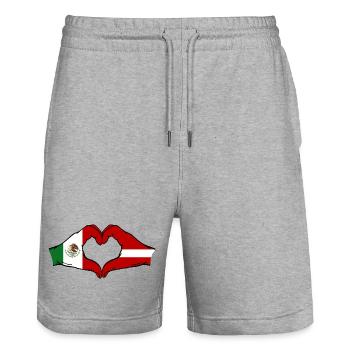 Mexique Lettonie Drapeau Mains Coeur Forme - Short de jogging bio TRAINER Stanley/Stella unisexe - gris chiné - Devant - Nik (191cm) & Marisol (170cm)