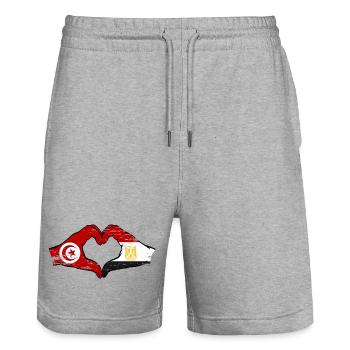 Tunisia Egypt flag hands heart shape used - Stanley/Stella Trainer Unisex Organic Jogging Shorts - heather grey - Front - Nik (191cm) & Marisol (170cm)