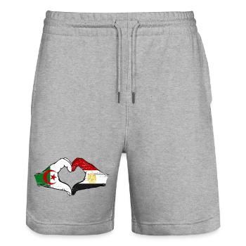 Algeria Egypt Flag Hands Heart Shape Used - Stanley/Stella Trainer Unisex Organic Jogging Shorts - heather grey - Front - Nik (191cm) & Marisol (170cm)