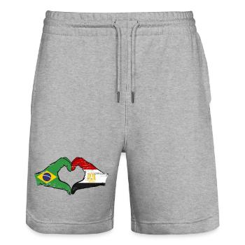 Brazil Egypt flag hands heart shape used - Stanley/Stella Trainer Unisex Organic Jogging Shorts - heather grey - Front - Nik (191cm) & Marisol (170cm)