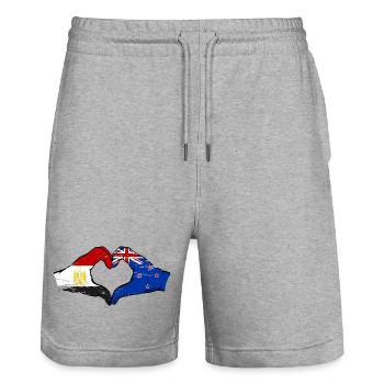 Égypte Nouvelle-Zélande drapeau mains forme de coeur utilisé - Short de jogging bio TRAINER Stanley/Stella unisexe - gris chiné - Devant - Nik (191cm) & Marisol (170cm)