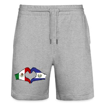 Mexico El Salvador Flag Hands Heart Shape - Stanley/Stella Trainer Unisex Organic Jogging Shorts - heather grey - Front - Nik (191cm) & Marisol (170cm)