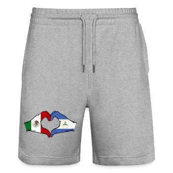 Mexique Nicaragua Drapeau Mains Coeur Forme - Short de jogging bio TRAINER Stanley/Stella unisexe - gris chiné - Devant - Nik (191cm) & Marisol (170cm)