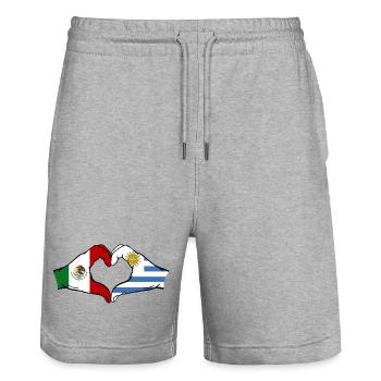Mexique Uruguay drapeau mains forme de coeur utilisé - Short de jogging bio TRAINER Stanley/Stella unisexe - gris chiné - Devant - Nik (191cm) & Marisol (170cm)