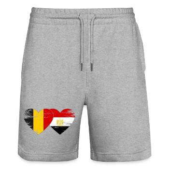 Belgium Egypt Flag Hands Heart Shape Used - Stanley/Stella Trainer Unisex Organic Jogging Shorts - heather grey - Front - Nik (191cm) & Marisol (170cm)