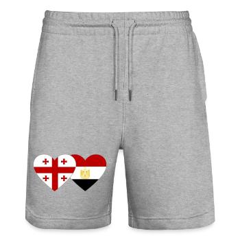 Georgia Egypt Flag Hands Heart Shape - Stanley/Stella Trainer Unisex Organic Jogging Shorts - heather grey - Front - Nik (191cm) & Marisol (170cm)