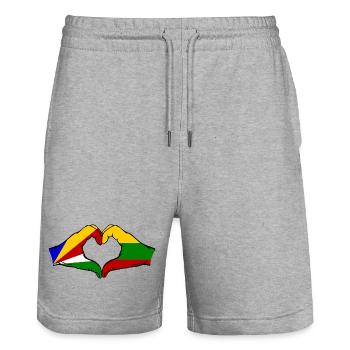 Seychelles Lituanie Drapeau Mains Coeur Forme - Short de jogging bio TRAINER Stanley/Stella unisexe - gris chiné - Devant - Nik (191cm) & Marisol (170cm)