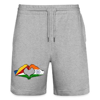 Seychelles Inde drapeau mains forme de coeur utilisé - Short de jogging bio TRAINER Stanley/Stella unisexe - gris chiné - Devant - Nik (191cm) & Marisol (170cm)