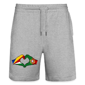 Seychellen Portugal Flagge Hände Herzform - Stanley/Stella Unisex Bio Joggingshorts Trainer  - Grau meliert - Vorne - Nik (191cm) & Marisol (170cm)