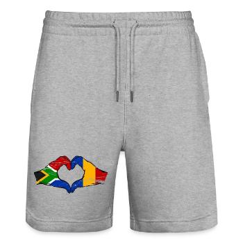 Südafrika Rumänien Flagge Hände Herzform used - Stanley/Stella Unisex Bio Joggingshorts Trainer  - Grau meliert - Vorne - Nik (191cm) & Marisol (170cm)