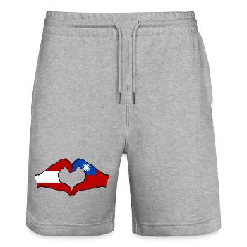 Austria Taiwan Flag Hands Heart Shape - Stanley/Stella Trainer Unisex Organic Jogging Shorts - heather grey - Front - Nik (191cm) & Marisol (170cm)
