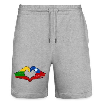 Lithuania Taiwan flag hands heart shape used - Stanley/Stella Trainer Unisex Organic Jogging Shorts - heather grey - Front - Nik (191cm) & Marisol (170cm)