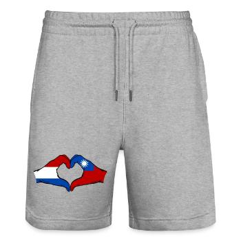 Hollande Taiwan Drapeau Mains Coeur Forme - Short de jogging bio TRAINER Stanley/Stella unisexe - gris chiné - Devant - Nik (191cm) & Marisol (170cm)