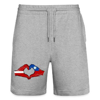 Latvia Taiwan flag hands heart shape used - Stanley/Stella Trainer Unisex Organic Jogging Shorts - heather grey - Front - Nik (191cm) & Marisol (170cm)
