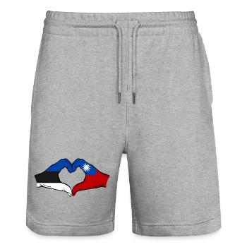 Estland Taiwan Flagge Hände Herzform - Stanley/Stella Unisex Bio Joggingshorts Trainer  - Grau meliert - Vorne - Nik (191cm) & Marisol (170cm)