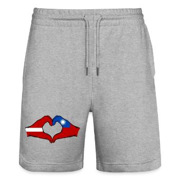 Latvia Taiwan Flag Hands Heart Shape - Stanley/Stella Trainer Unisex Organic Jogging Shorts - heather grey - Front - Nik (191cm) & Marisol (170cm)