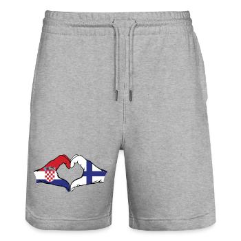 Kroatien Finnland Flagge Hände Herzform - Stanley/Stella Unisex Bio Joggingshorts Trainer  - Grau meliert - Vorne - Nik (191cm) & Marisol (170cm)