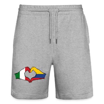 Italy Colombia Flag Hands Heart Shape - Stanley/Stella Trainer Unisex Organic Jogging Shorts - heather grey - Front - Nik (191cm) & Marisol (170cm)