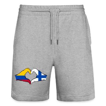 Colombie Finlande Drapeau Mains Coeur Forme - Short de jogging bio TRAINER Stanley/Stella unisexe - gris chiné - Devant - Nik (191cm) & Marisol (170cm)